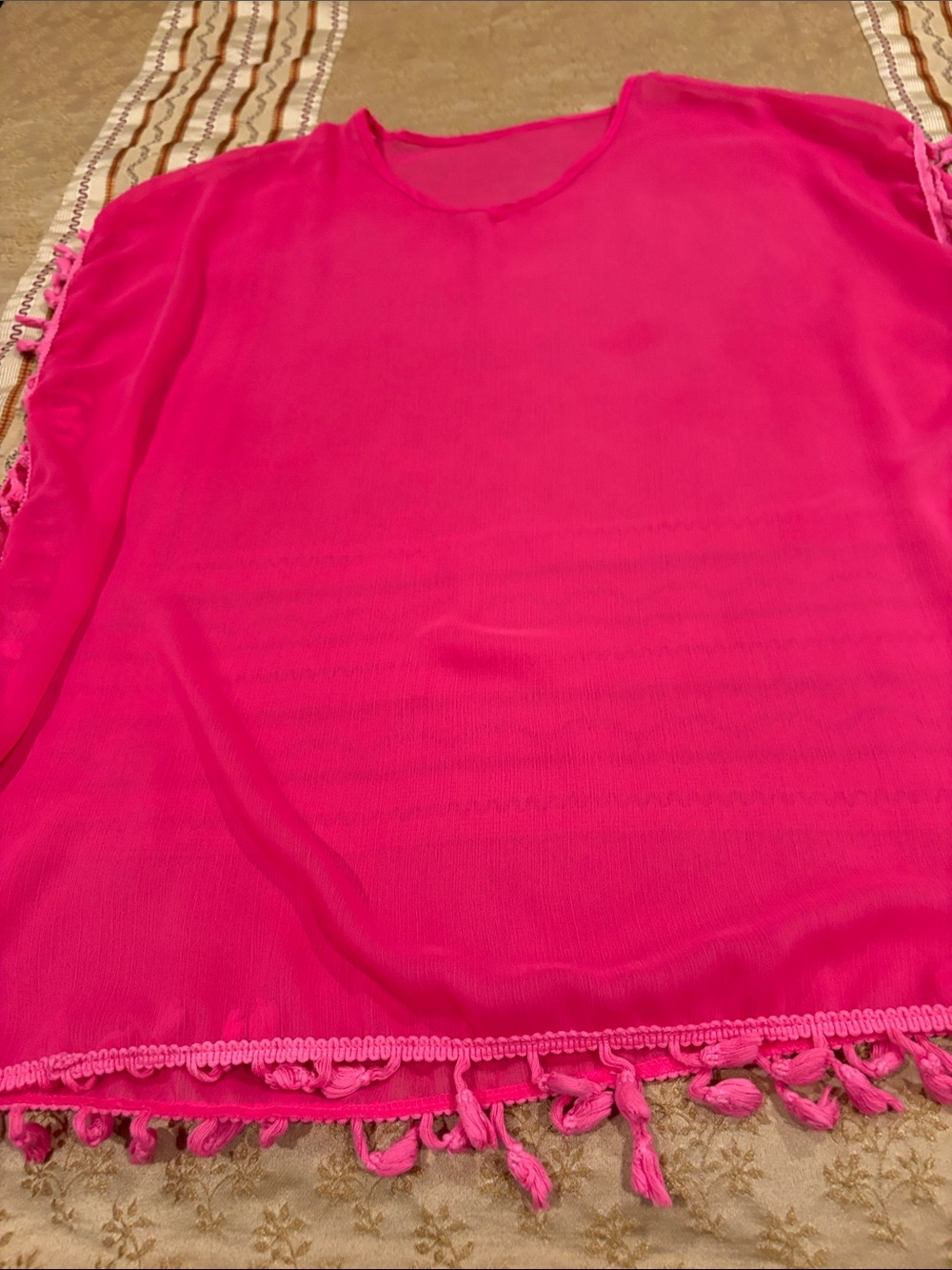 Bright Hot Pink Tassel Beach Cover-Up, One Size - Picture 2 of 5